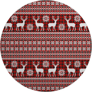 HomeRoots 8' Vibrant Red Black Ivory Abstract Round Rug - Washable, UV Protected, Perfect for High-Traffic Areas 701993
