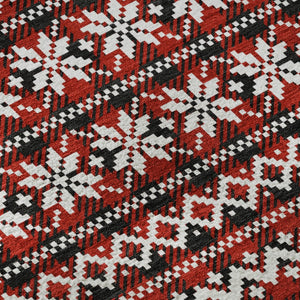 HomeRoots 8' Vibrant Red Black Ivory Abstract Round Rug - Washable, UV Protected, Perfect for High-Traffic Areas 701993