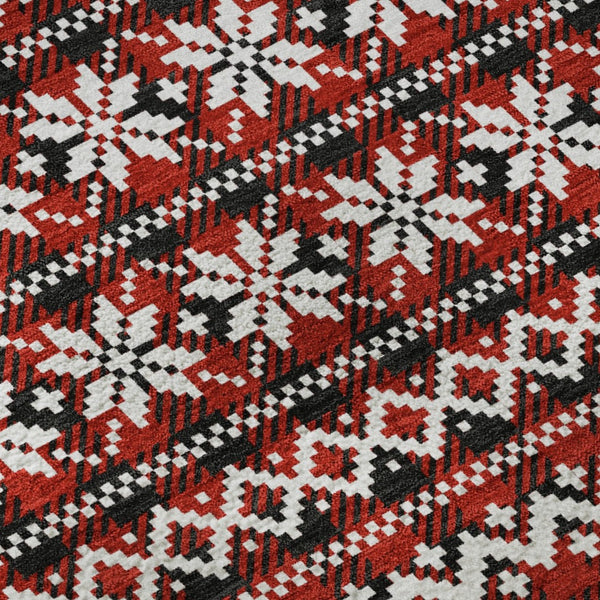 HomeRoots 8' Vibrant Red Black Ivory Abstract Round Rug - Washable, UV Protected, Perfect for High-Traffic Areas 701993