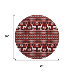 HomeRoots 8' Vibrant Red Black Ivory Abstract Round Rug - Washable, UV Protected, Perfect for High-Traffic Areas 701993