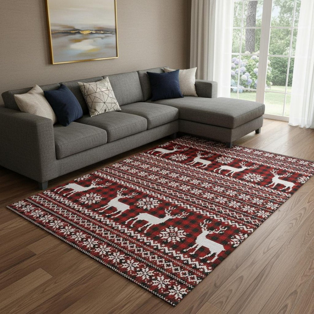 HomeRoots 8' X 10' Abstract Red, Black & Ivory Geometric Area Rug – Durable, Washable, UV Protected & Stylish! 701994