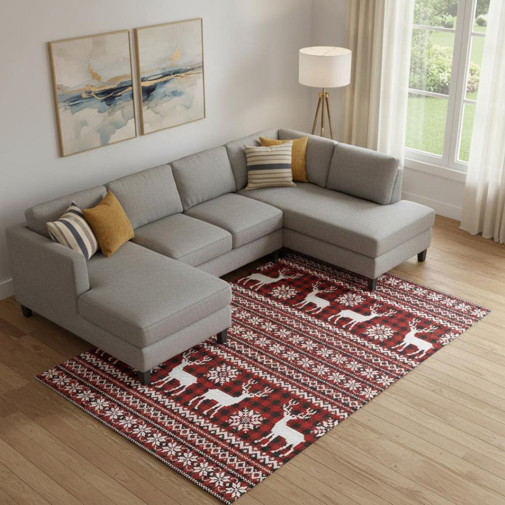 HomeRoots 9' X 12' Bold Red Black Ivory Abstract Geometric Area Rug with UV Protection for Easy Care Living 701995