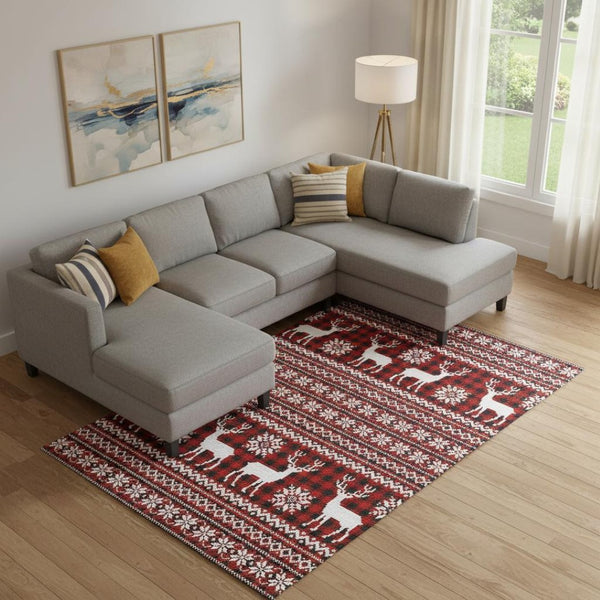 HomeRoots 9' X 12' Bold Red Black Ivory Abstract Geometric Area Rug with UV Protection for Easy Care Living 701995