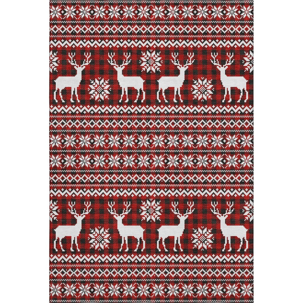 HomeRoots 9' X 12' Bold Red Black Ivory Abstract Geometric Area Rug with UV Protection for Easy Care Living 701995