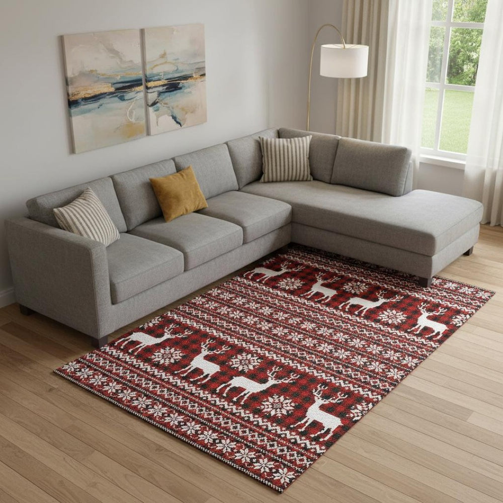 HomeRoots 10' X 14' Bold Red Black Ivory Abstract Geometric Washable Rug with UV Protection for Modern Homes 701996