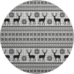 HomeRoots 8' Contemporary Abstract Geometric Round Rug in Silver, Black, and Ivory - Washable & Durable Design 701999