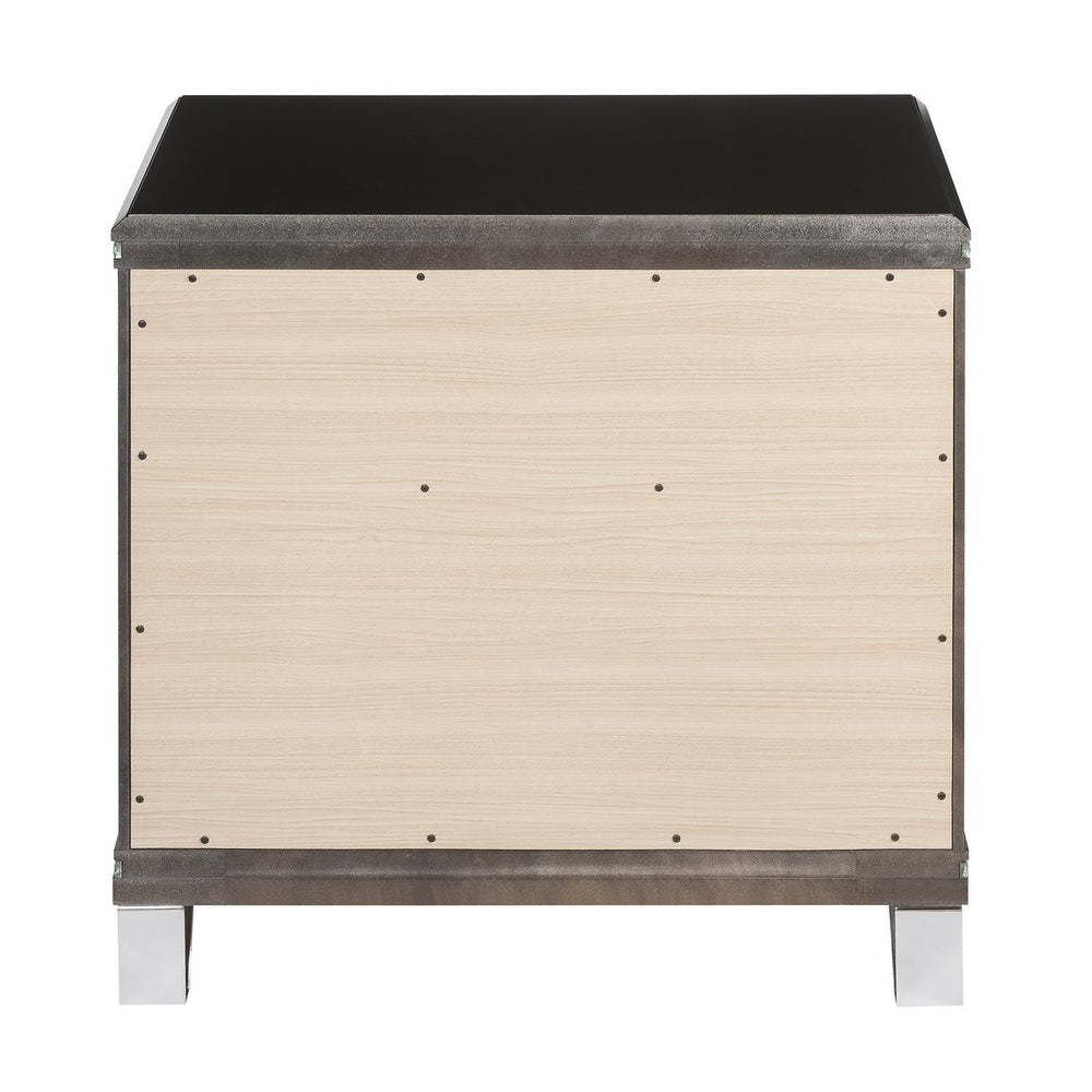 English Elm Dark Champagne Luxe 2-Drawer Nightstand with Mirrored Trim, Embossed Fronts & Smooth Metal Glides (29"H x 30"W) B062P215410