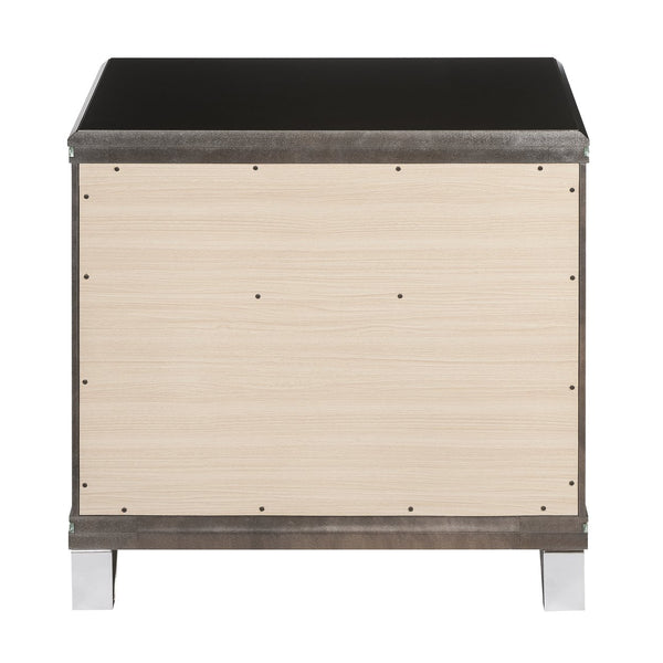 English Elm Dark Champagne Luxe 2-Drawer Nightstand with Mirrored Trim, Embossed Fronts & Smooth Metal Glides (29"H x 30"W) B062P215410