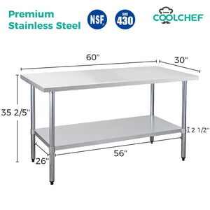 English Elm 30" X 60" Stainless Steel Heavy Duty Commercial Kitchen Prep Table with Undershelf W3629P365484