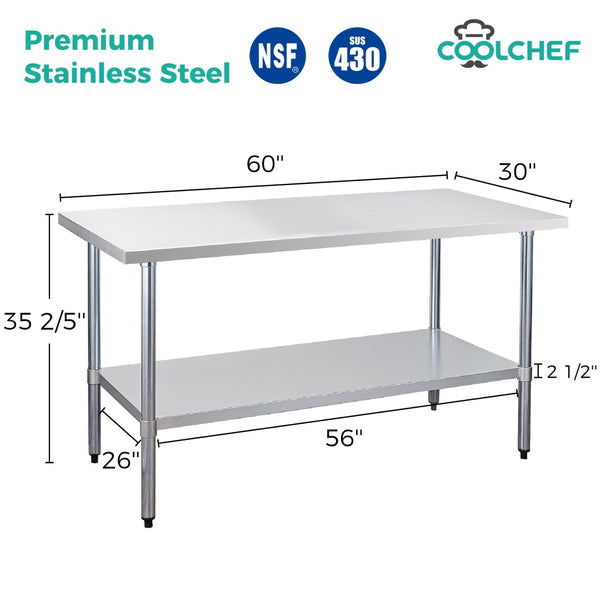 English Elm 30" X 60" Stainless Steel Heavy Duty Commercial Kitchen Prep Table with Undershelf W3629P365484