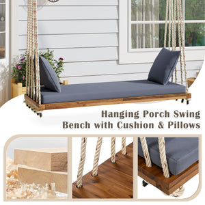 English Elm TOPMAX Acacia Wood Patio Swing Chair with Cushion & Pillows, 63" Comfortable Seat, 400lb Capacity Natural N717P210136N