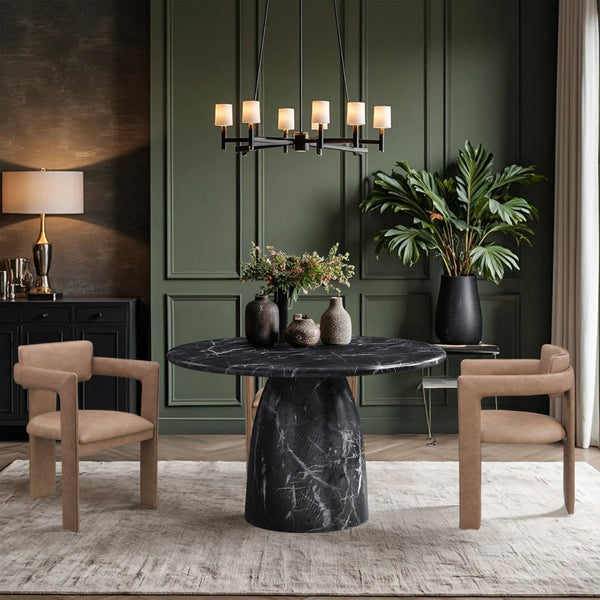 Meridian Furniture Cosenza Concrete Dining Table with Art Deco Style and Marble Finish for Indoor Outdoor Use Black 48.5 inches 701Black-T