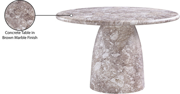Meridian Furniture Cosenza Concrete Dining Table with Art Deco Style and Marble Finish for Indoor Outdoor Use Brown 48.5 inches 701Brown-T