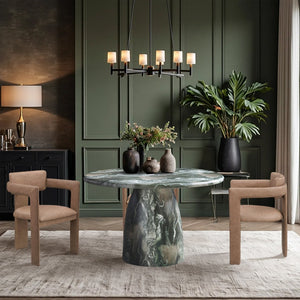 Meridian Furniture Cosenza Concrete Dining Table with Art Deco Style and Marble Finish for Indoor Outdoor Use Green 48.5 inches 701Green-T