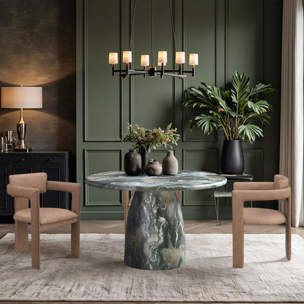 Meridian Furniture Cosenza Concrete Dining Table with Art Deco Style and Marble Finish for Indoor Outdoor Use Green 48.5 inches 701Green-T