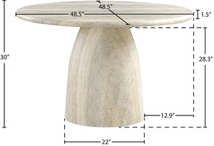 Meridian Furniture Cosenza Concrete Dining Table with Art Deco Style and Marble Finish for Indoor Outdoor Use Natural 48.5 inches 701Travertine-T