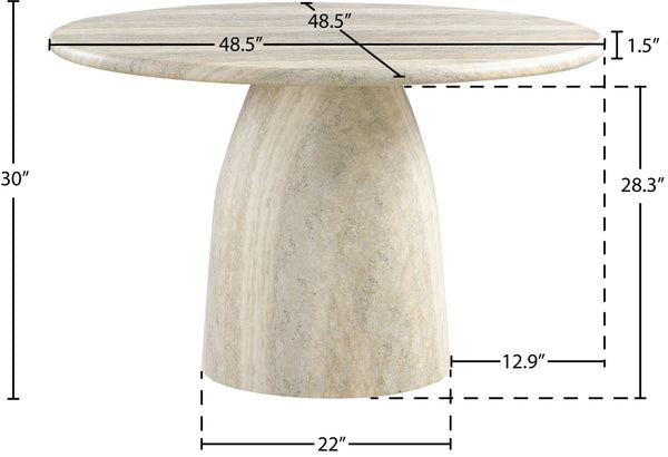 Meridian Furniture Cosenza Concrete Dining Table with Art Deco Style and Marble Finish for Indoor Outdoor Use Natural 48.5 inches 701Travertine-T