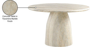 Meridian Furniture Cosenza Concrete Dining Table with Art Deco Style and Marble Finish for Indoor Outdoor Use Natural 48.5 inches 701Travertine-T