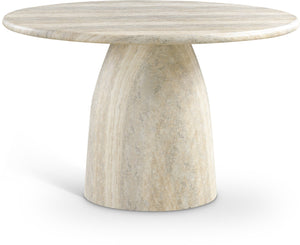 Meridian Furniture Cosenza Concrete Dining Table with Art Deco Style and Marble Finish for Indoor Outdoor Use Natural 48.5 inches 701Travertine-T
