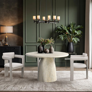 Meridian Furniture Cosenza Concrete Dining Table with Art Deco Style and Marble Finish for Indoor Outdoor Use Natural 48.5 inches 701Travertine-T