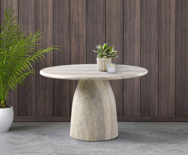 Meridian Furniture Cosenza Concrete Dining Table with Art Deco Style and Marble Finish for Indoor Outdoor Use Natural 48.5 inches 701Travertine-T