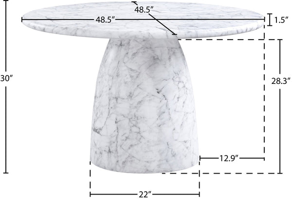 Meridian Furniture Cosenza Concrete Dining Table with Art Deco Style and Marble Finish for Indoor Outdoor Use White 48.5 inches 701White-T
