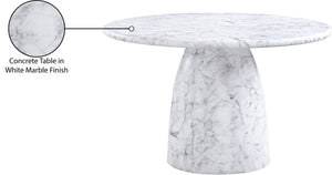 Meridian Furniture Cosenza Concrete Dining Table with Art Deco Style and Marble Finish for Indoor Outdoor Use White 48.5 inches 701White-T