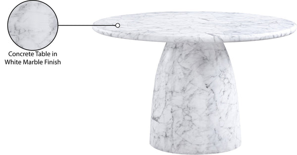 Meridian Furniture Cosenza Concrete Dining Table with Art Deco Style and Marble Finish for Indoor Outdoor Use White 48.5 inches 701White-T