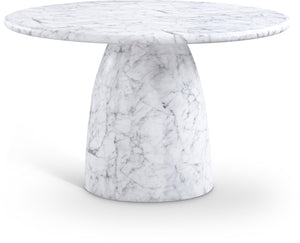 Meridian Furniture Cosenza Concrete Dining Table with Art Deco Style and Marble Finish for Indoor Outdoor Use White 48.5 inches 701White-T