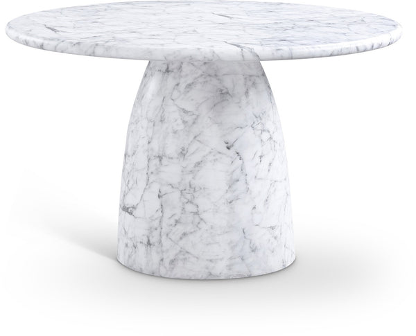 Meridian Furniture Cosenza Concrete Dining Table with Art Deco Style and Marble Finish for Indoor Outdoor Use White 48.5 inches 701White-T