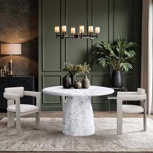 Meridian Furniture Cosenza Concrete Dining Table with Art Deco Style and Marble Finish for Indoor Outdoor Use White 48.5 inches 701White-T