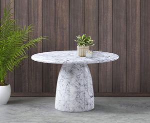 Meridian Furniture Cosenza Concrete Dining Table with Art Deco Style and Marble Finish for Indoor Outdoor Use White 48.5 inches 701White-T