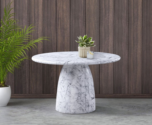 Meridian Furniture Cosenza Concrete Dining Table with Art Deco Style and Marble Finish for Indoor Outdoor Use White 48.5 inches 701White-T