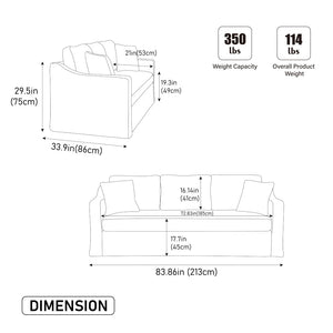 English Elm 83.86" Wide Chenille Three-seater Sofa Deep Cushioned Living Room Couch with Removable Covers Gray W3189S00013