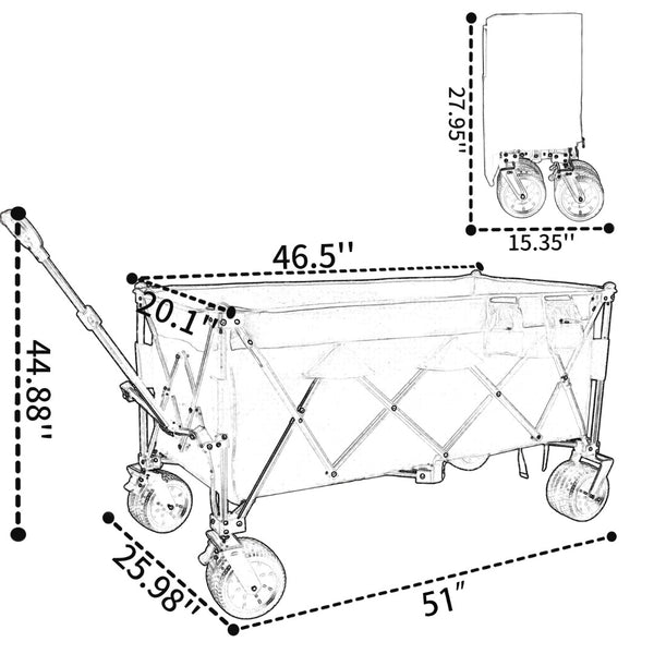English Elm 51-inch Heavy Duty Folding Utility Wagon with All-terrain Wheels and 480lb Steel Frame W2932P289386