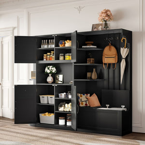 English Elm Multifunctional Hall Cabinet With 4 Hooks - Smart Split Design For Living Room, Kitchen & Hallway Storage W1580S00186-GIGA
