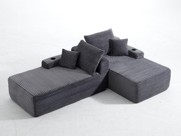 English Elm New Cloud Sectional Sofa Deep Plush Seat Double Chaise Low Profile Modern Lounge Grey W3975P475550