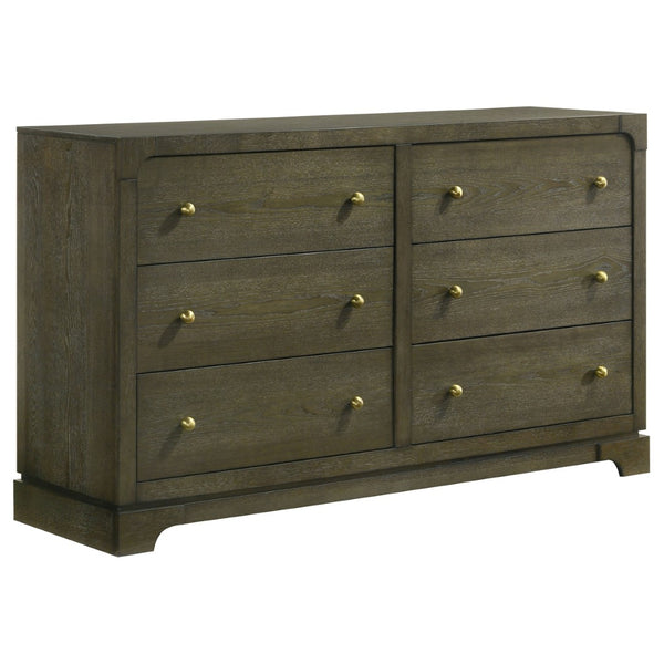 English Elm Harbington Queen Bedroom Set Boucle Headboard Brass Hardware Dark Cocoa Finish B062S01546