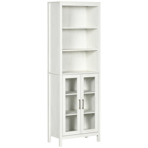 English Elm kleankin Tall Bathroom Cabinet with Glass Doors & 3-Tier Shelves, Freestanding Linen Tower, White W2225P173987