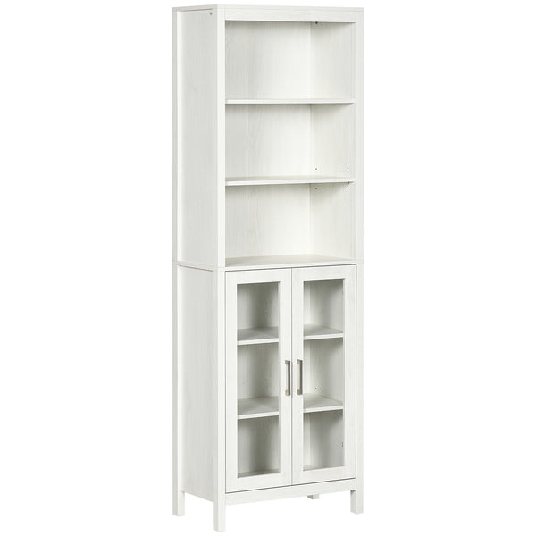 English Elm kleankin Tall Bathroom Cabinet with Glass Doors & 3-Tier Shelves, Freestanding Linen Tower, White W2225P173987