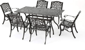 English Elm Christopher Knight Home® - Ravenna Bronze 6-Person Cast Aluminum Patio Dining Set with Floral Lattice Table, Rust-Resistant 54589.00BZE-6_57704.00