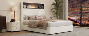 English Elm Full Velvet Wingback Platform Bed Tufted Headboard Shelf Usb Port Rivet Trim N733P368653A