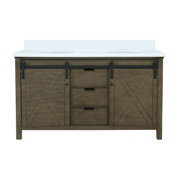 English Elm Rustic Double Bath Vanity 60" W X 22" D With Cultured Marble Top, Soft-Close Drawers & Ample Storage B2731P260147-GIGA