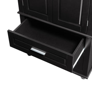 English Elm Tall Slim Storage Cabinet with Adjustable Shelves, 2 Drawers & Doors, Anti-Tip Design for Bathroom Black WF299284AAB
