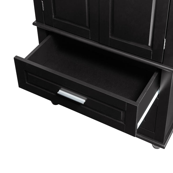 English Elm Tall Slim Storage Cabinet with Adjustable Shelves, 2 Drawers & Doors, Anti-Tip Design for Bathroom Black WF299284AAB