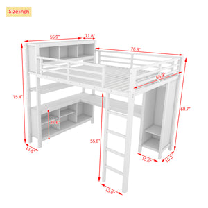 English Elm Metal Loft Bed With L-Shaped Desk & Ample Storage - Full-Size Heavy Duty Bed For Kids & Teens W1580S00067