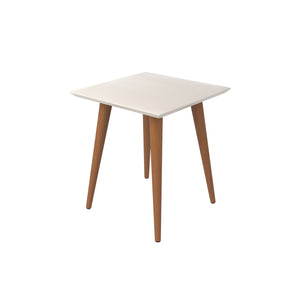 English Elm Utopia Lacquered 17" Square End Table with Solid Wood Splayed Legs, Sleek Durable Accent Piece Off White B365P398486