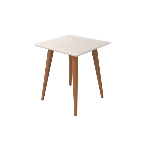 English Elm Utopia Lacquered 17" Square End Table with Solid Wood Splayed Legs, Sleek Durable Accent Piece Off White B365P398486