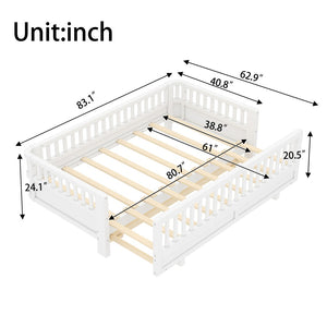 English Elm Twin Xl Platform Bed Frame With Guardrails - Solid Pine Wood, Convertible To Queen, White Finish W1580S00241-GIGA