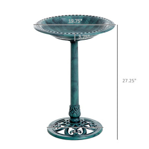 English Elm Outsunny 28'' Elegant Resin Bird Bath With Fleur De Lis Pedestal, Timeless Antique Verdigris Finish W2225P217552-GIGA